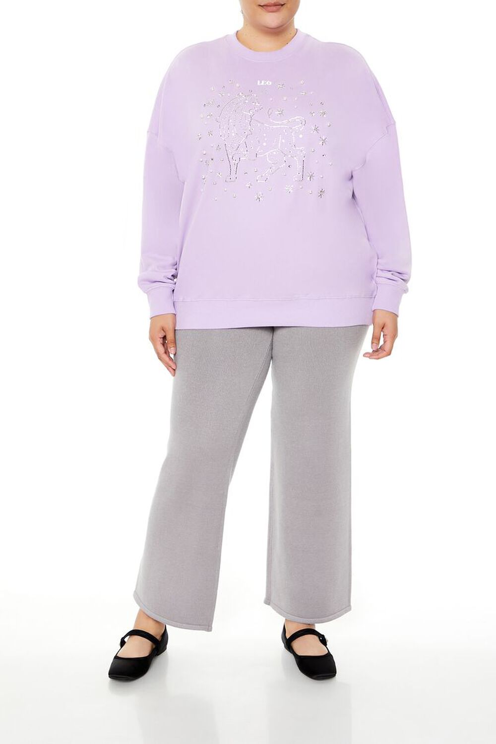 LAVENDER/MULTI Plus Size Beaded Leo Pullover, image 2