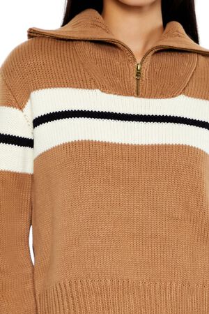 BROWN/WHITE Half-Zip Striped Sweater, image 3