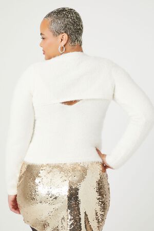 WHITE Plus Size Sweater-Knit Crop Top & Cami Set, image 3