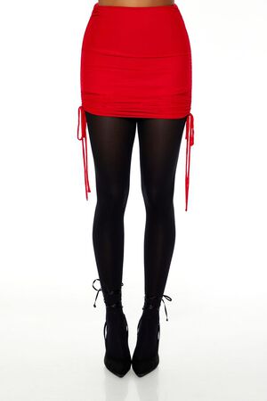 RED Mesh Drawstring Mini Skirt, image 2