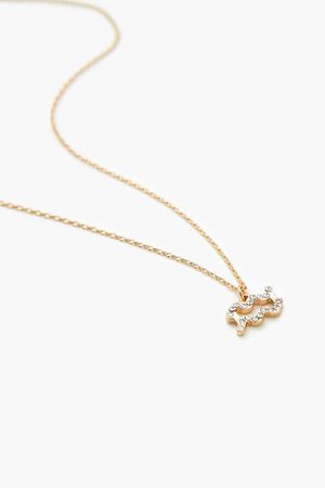 GOLD/AQUARIUS Rhinestone Zodiac Charm Necklace, image 3