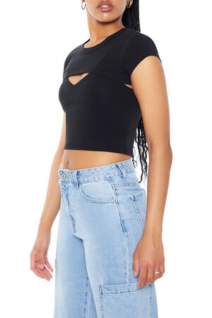 GREEN Layered Cutout Cropped Tee, image 2