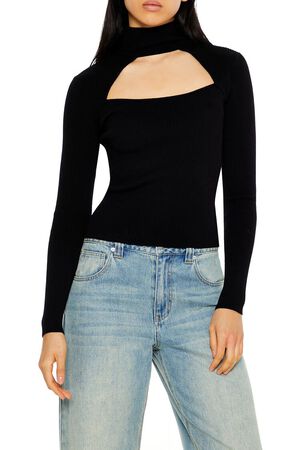 VERDANT GREEN Ribbed Cutout Sweater, image 1