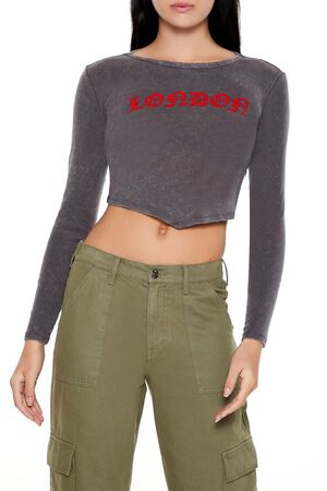 GREY/MULTI London V-Cut Cropped Tee, image 1