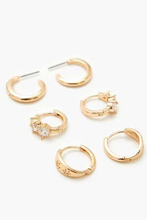 GOLD/CLEAR Rhinestone Huggie Hoop Set, image 2
