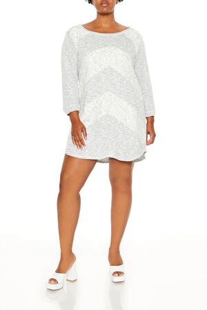 NEUTRAL GREY Plus Size Lace Chevron Mini Dress, image 1