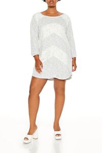 NEUTRAL GREY Plus Size Lace Chevron Mini Dress, image 1
