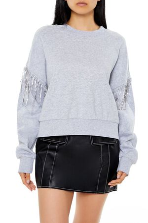 HEATHER GREY/SILVER Rhinestone Fringe Pullover, image 1