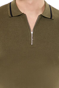OLIVE/BLACK Sweater-Knit Zip-Up Shirt, image 5