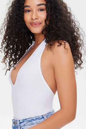 WHITE Seamless Halter Bodysuit, image 2