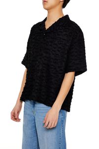 BLACK Frayed Jacquard Cuban Collar Shirt, image 4