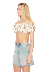 COPPER/MULTI Floral Print Open-Shoulder Crop Top, image 2