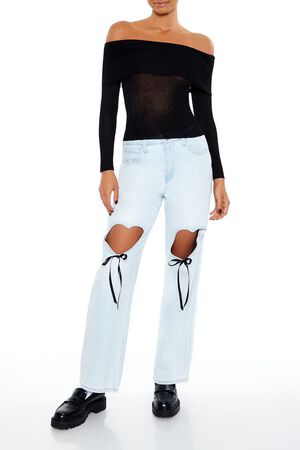 PALE GREEN Foldover Off-the-Shoulder Sweater, image 2
