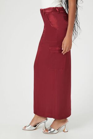 IVORY Satin Slit Midi Skirt, image 3