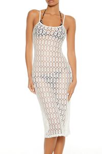 WHITE Floral Crochet Swim Cover-Up Midi Dress, image 2