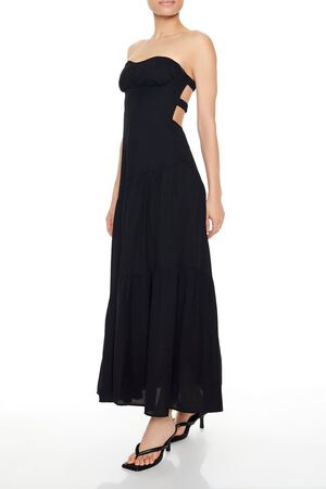 BLACK Strapless Asymmetrical Maxi Dress, image 3