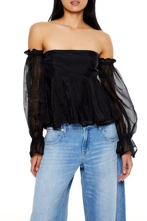BLACK Chiffon Off-the-Shoulder Top, image 1