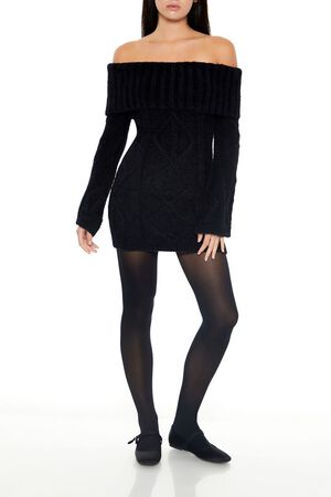 STONE BLUE Off-the-Shoulder Mini Sweater Dress, image 1