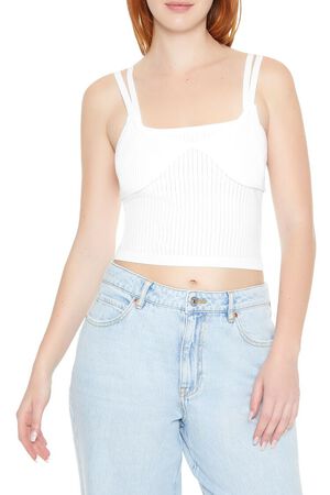 WHITE Sweater-Knit Cropped Cami, image 1