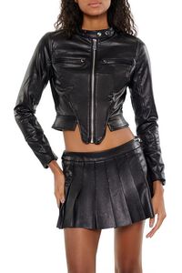 BLACK Notched Faux Leather Moto Jacket, image 1