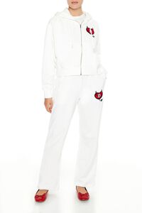 WHITE/MULTI Embroidered Devil Heart Sweatpants, image 1
