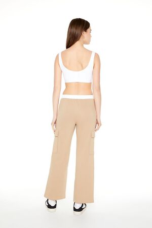 WHITE/TAN Colorblock Drawstring Cargo Joggers, image 3