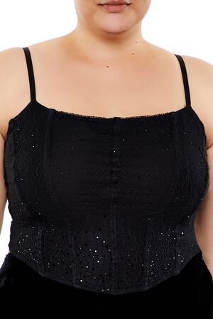 BLACK Plus Size Sequin Corset Cami, image 3