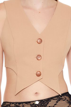 BROWN Cropped Notched Vest, image 3