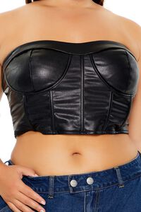 BLACK Plus Size Faux Leather Tube Top, image 3