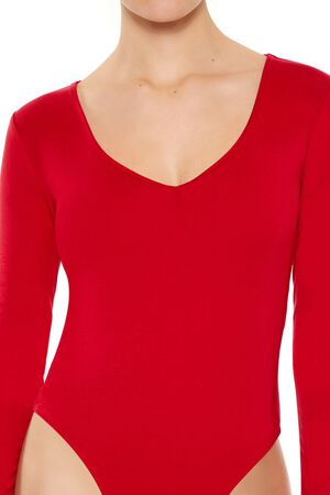 RED Fitted V-Neck Bodysuit, image 3