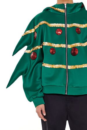 LIME/MULTI Christmas Tree Pajama Zip-Up Hoodie, image 3