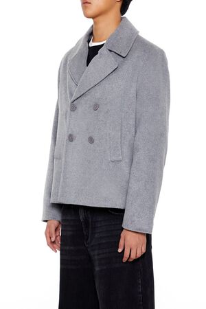 GREY Notched Double-Breasted Coat, image 3