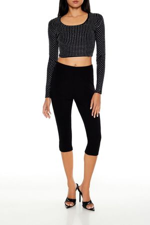 WHITE Rhinestone Cropped Sweater, image 2