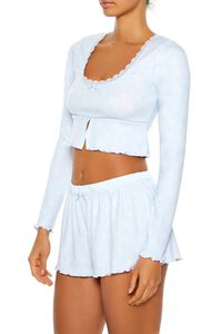 BLUE/WHITE Bow Print Flounce Pajama Crop Top, image 4