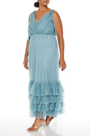 BLACK Plus Size Tiered Tie-Strap Maxi Dress, image 3