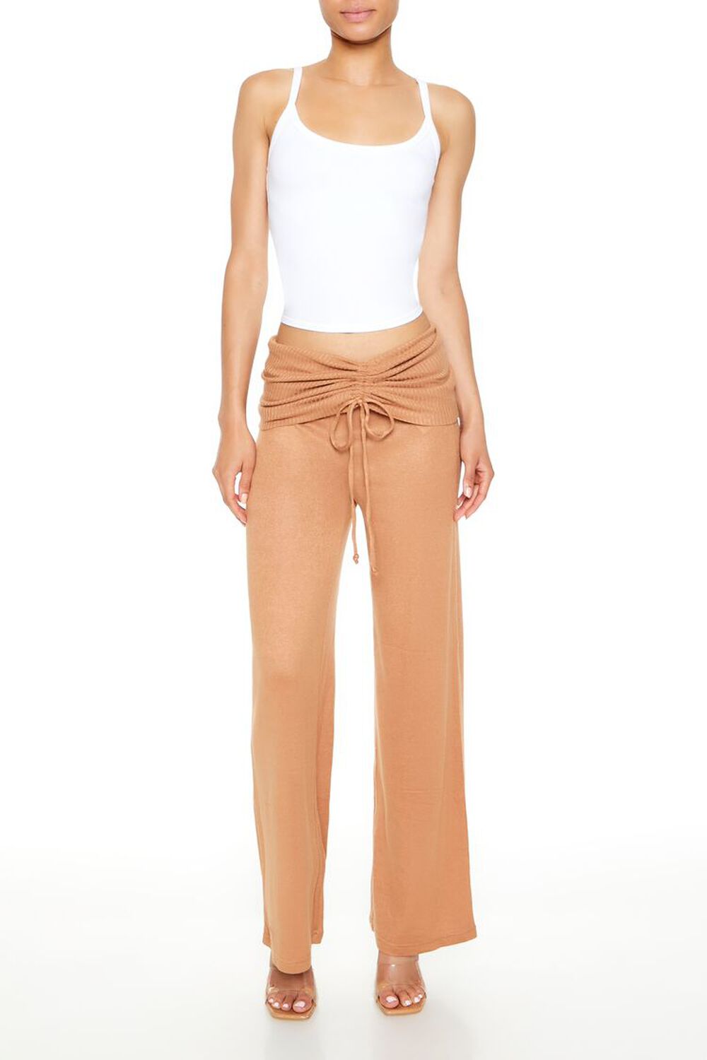 CAMEL Ruched Drawstring Foldover Pants, image 1