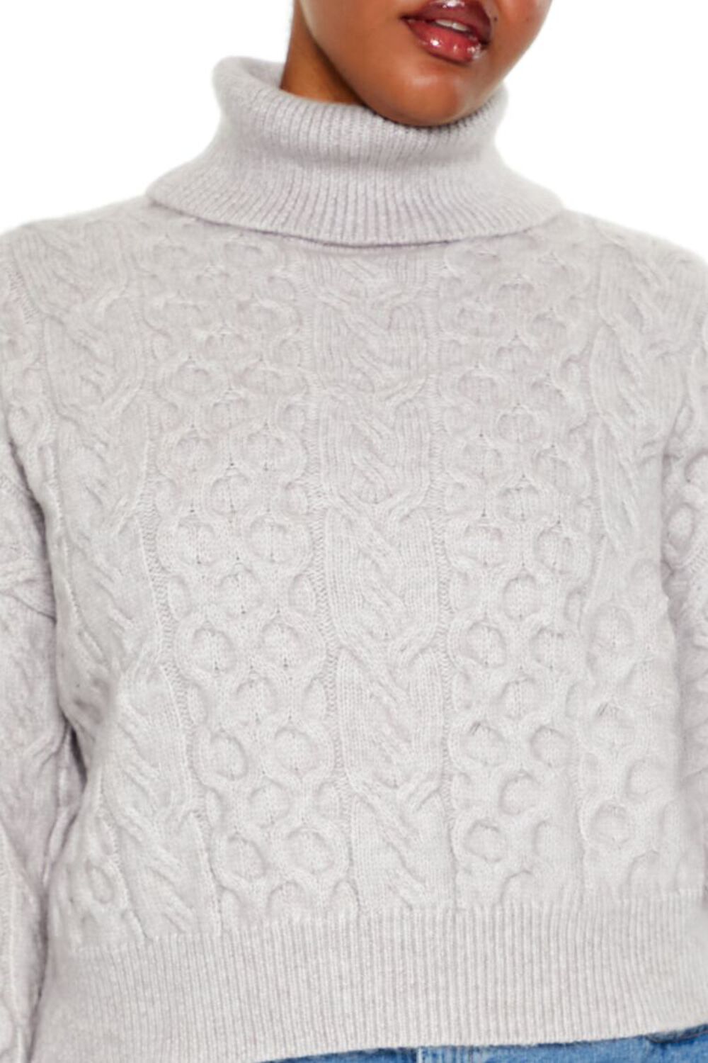 LIGHT GREY Plus Size Cable Knit Turtleneck Sweater, image 3