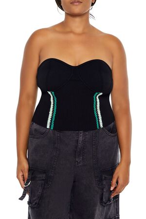 BLACK/MULTI Plus Size Embroidered Tube Top, image 1