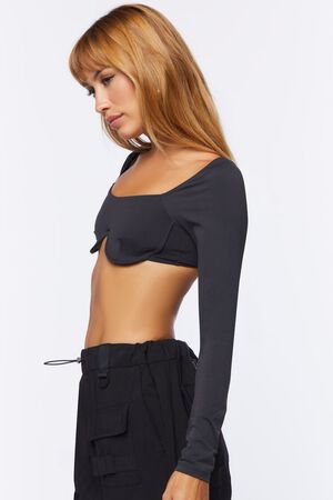 BLACK Long-Sleeve Crop Top, image 2