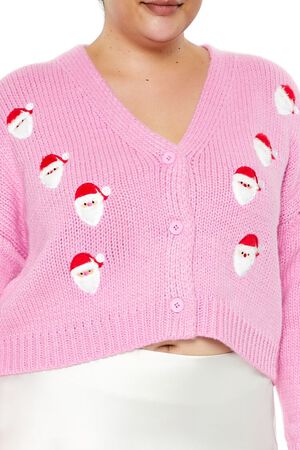 PINK/MULTI Plus Size Santa Cardigan Sweater, image 3