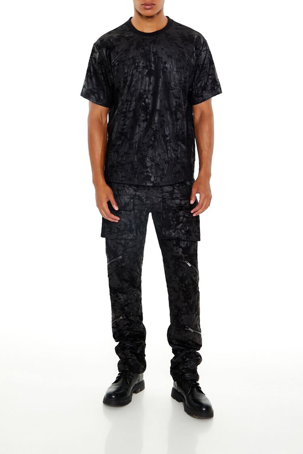 BLACK Textured Slim-Fit Mid-Rise Pants, image 1