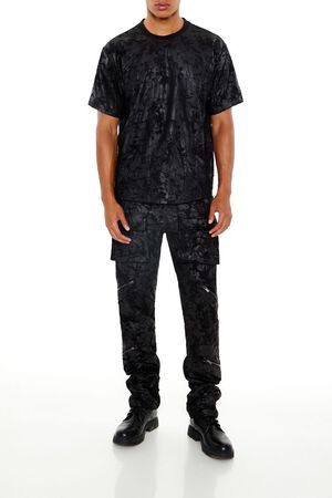 BLACK Textured Slim-Fit Mid-Rise Pants, image 1