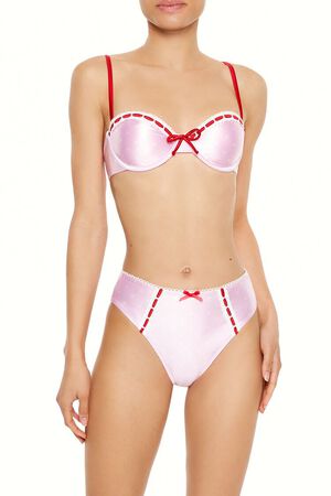 PETAL PINK/WHITE Satin Laced Hearts Underwire Bikini Top, image 1