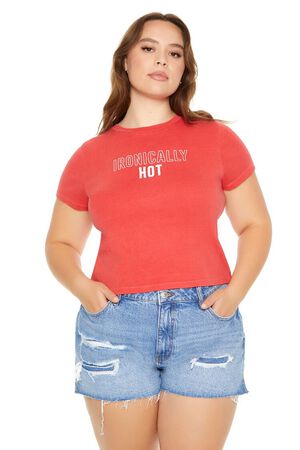 RED/MULTI Plus Size Ironically Hot Baby Tee, image 1