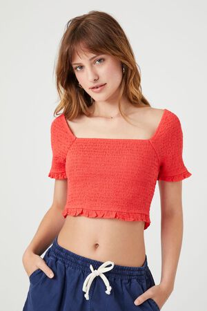 CAYENNE Smocked Square-Neck Crop Top, image 1