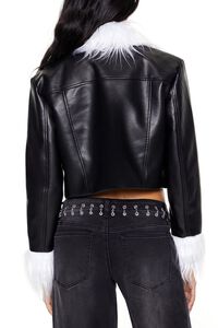 BLACK/WHITE Faux Fur & Leather Trucker Jacket, image 5