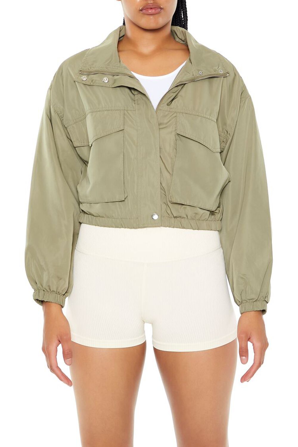 GREEN Cropped Cargo Bomber Jacket, image 1