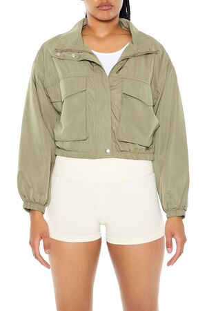 GREEN Cropped Cargo Bomber Jacket, image 1