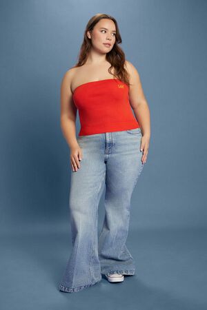 FIERY RED/GOLD Plus Size Lee Sweater-Knit Tube Top, image 2
