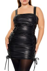 BLACK Plus Size Lace-Up Mini Dress, image 2